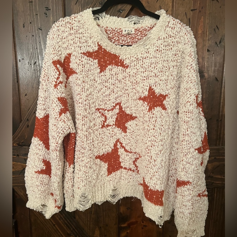 POL star ragged edge pullover sweater
